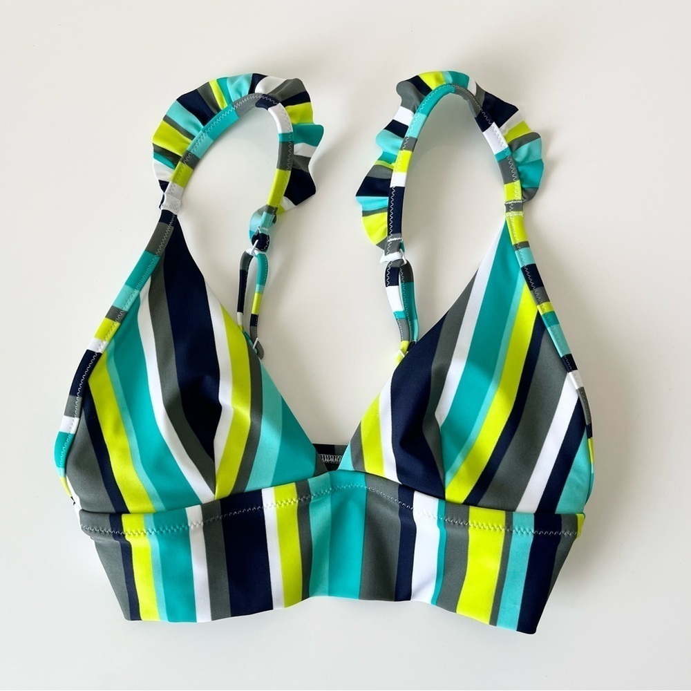 Aerie Striped Ruffle Longline Triangle Bikini Top Size XS